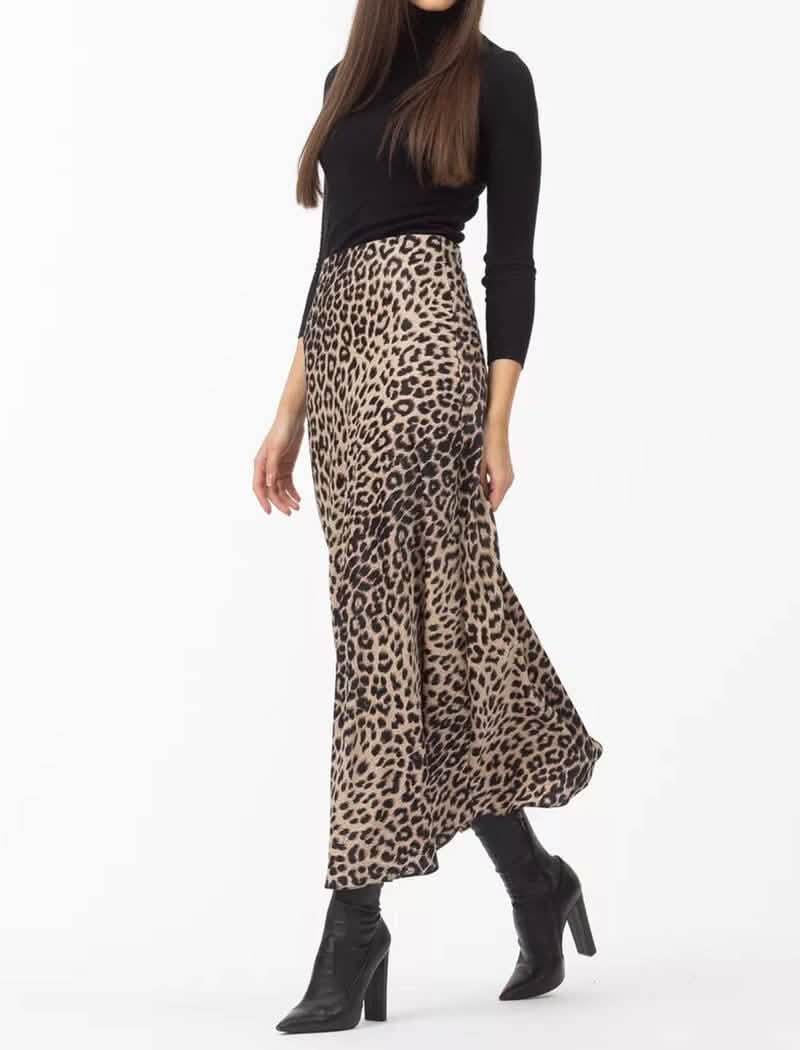 Leopard Print Satin Maxi Skirt