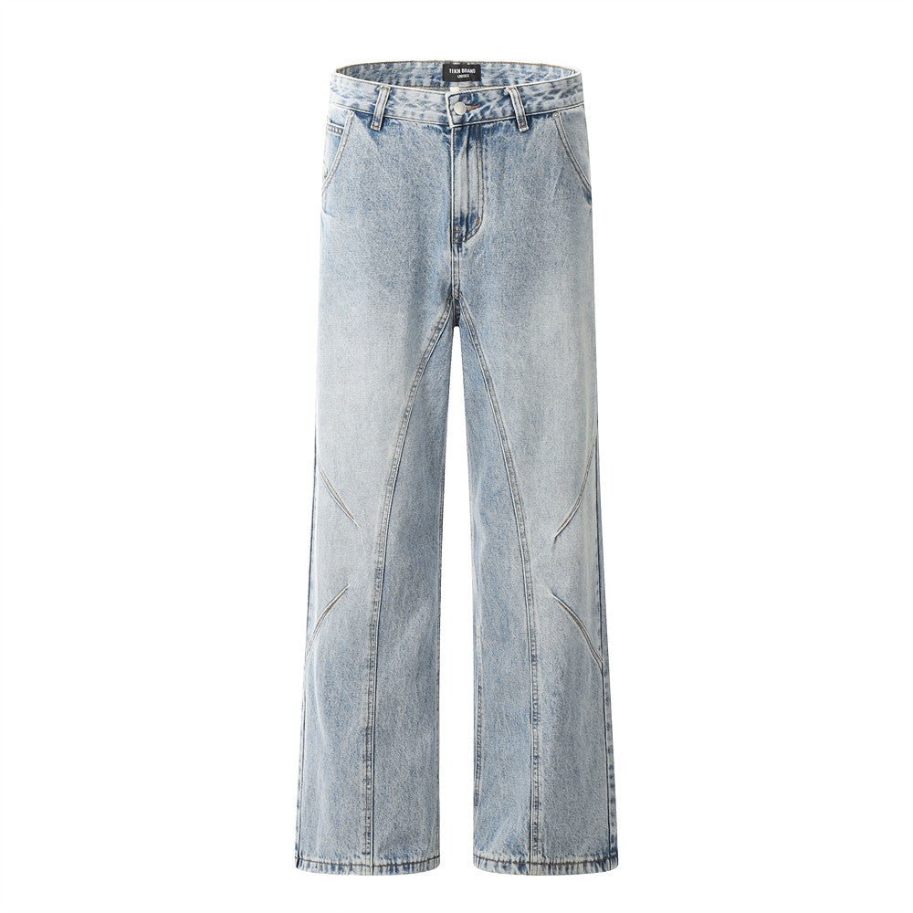 Light blue wide-leg jeans.