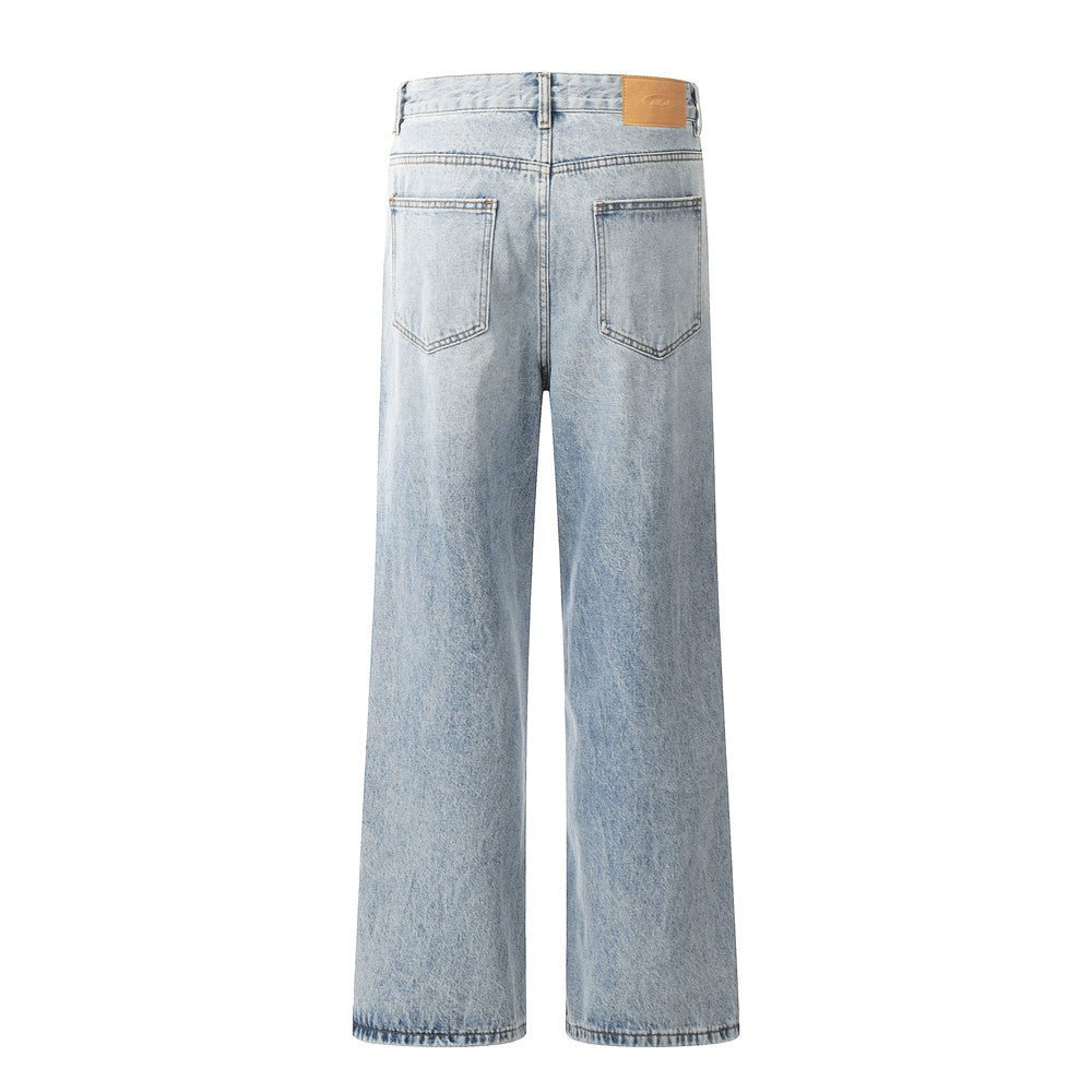 Light blue wide-leg denim jeans.