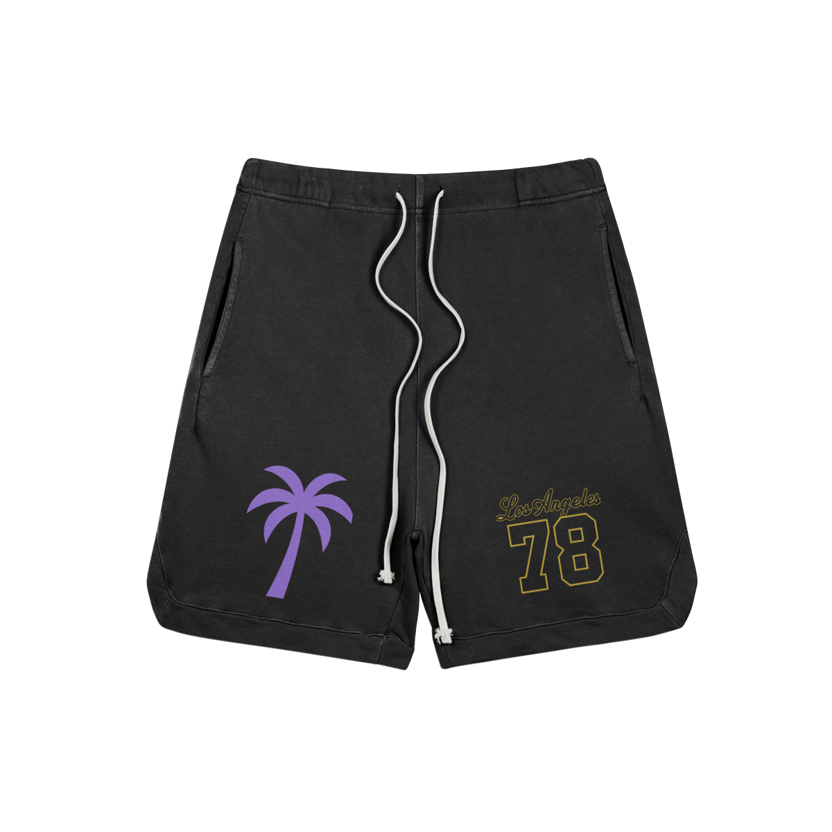 Los Angeles 78 Palm Tree Black Sweatshorts - Faded Black / M