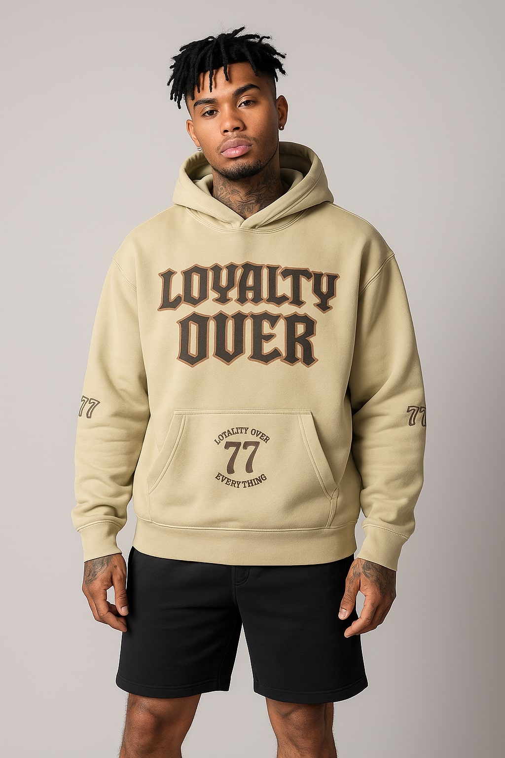LOYALTY OVER Pullover Hoodies Oversized - Spring Beige