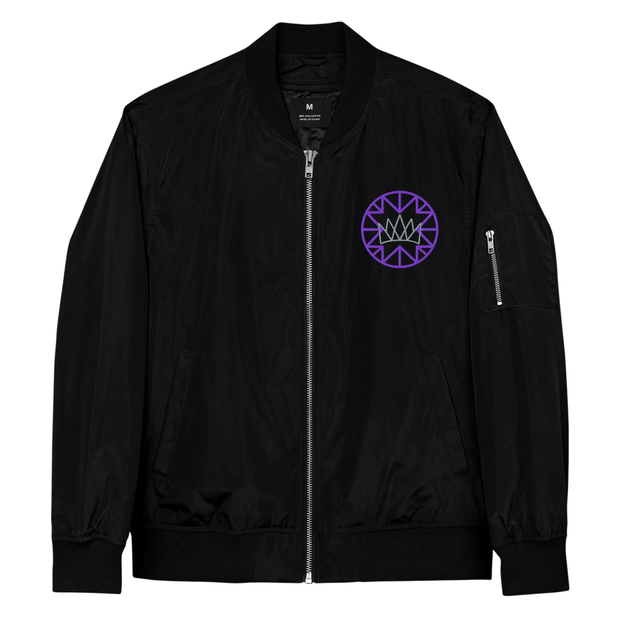 Men's Black Bomber Jacket with Purple Crown