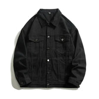 Men’s Black Denim Jacket with Embroidered Back Logo showcasing stylish black denim design