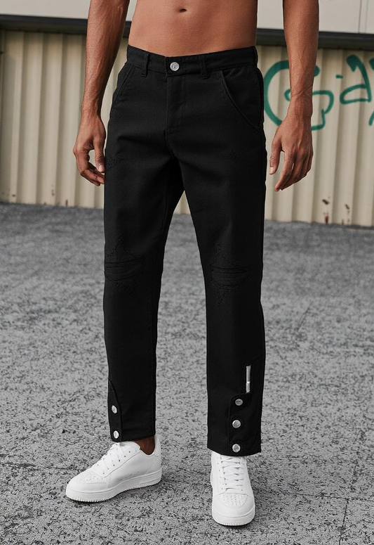 Men’s Black Streetwear Denim with button accents and zipper detailing for stylish everyday wear