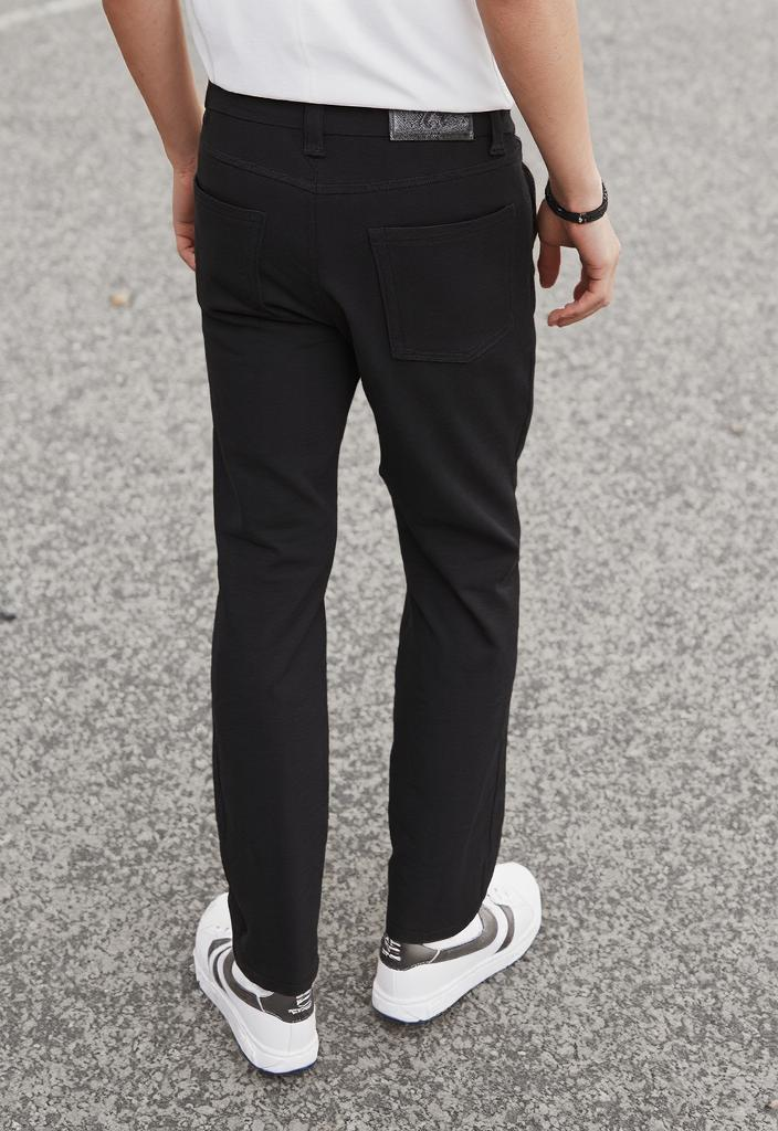 Men’s Black Streetwear Denim with Zipper and Button Details