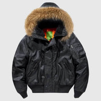 Men’s Bomber Jacket with Fur Hood - Men’s Bomber Jacket
