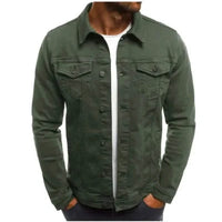 Green denim jacket for men, featuring a stylish classic denim design