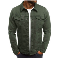 Olive green classic denim jacket for men, perfect for casual and stylish outfits