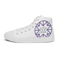 White high-top sneakers with crown motif, perfect for casual wear and limited edition style