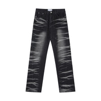 Men’s Streetwear Ripped Wash Denim Jeans in black and gray pattern design