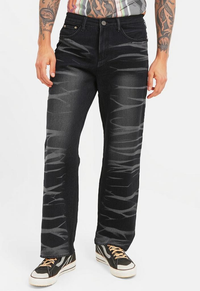 Black jeans with gray tiger stripes from Men’s Streetwear Ripped Wash Denim Jeans