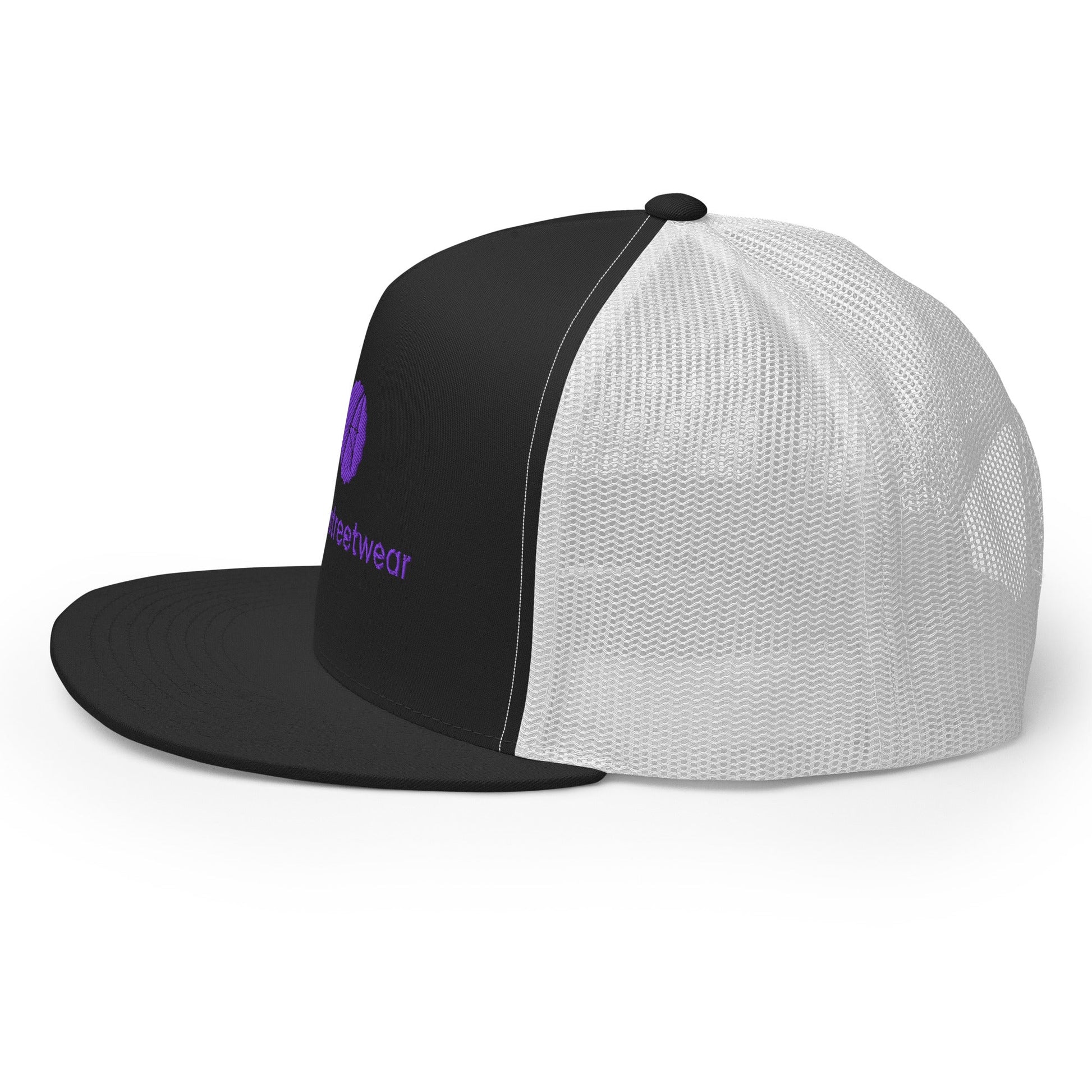 Black and white Men’s Trucker Cap displayed on a neutral background