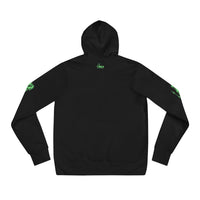 Black hoodie with green accents.