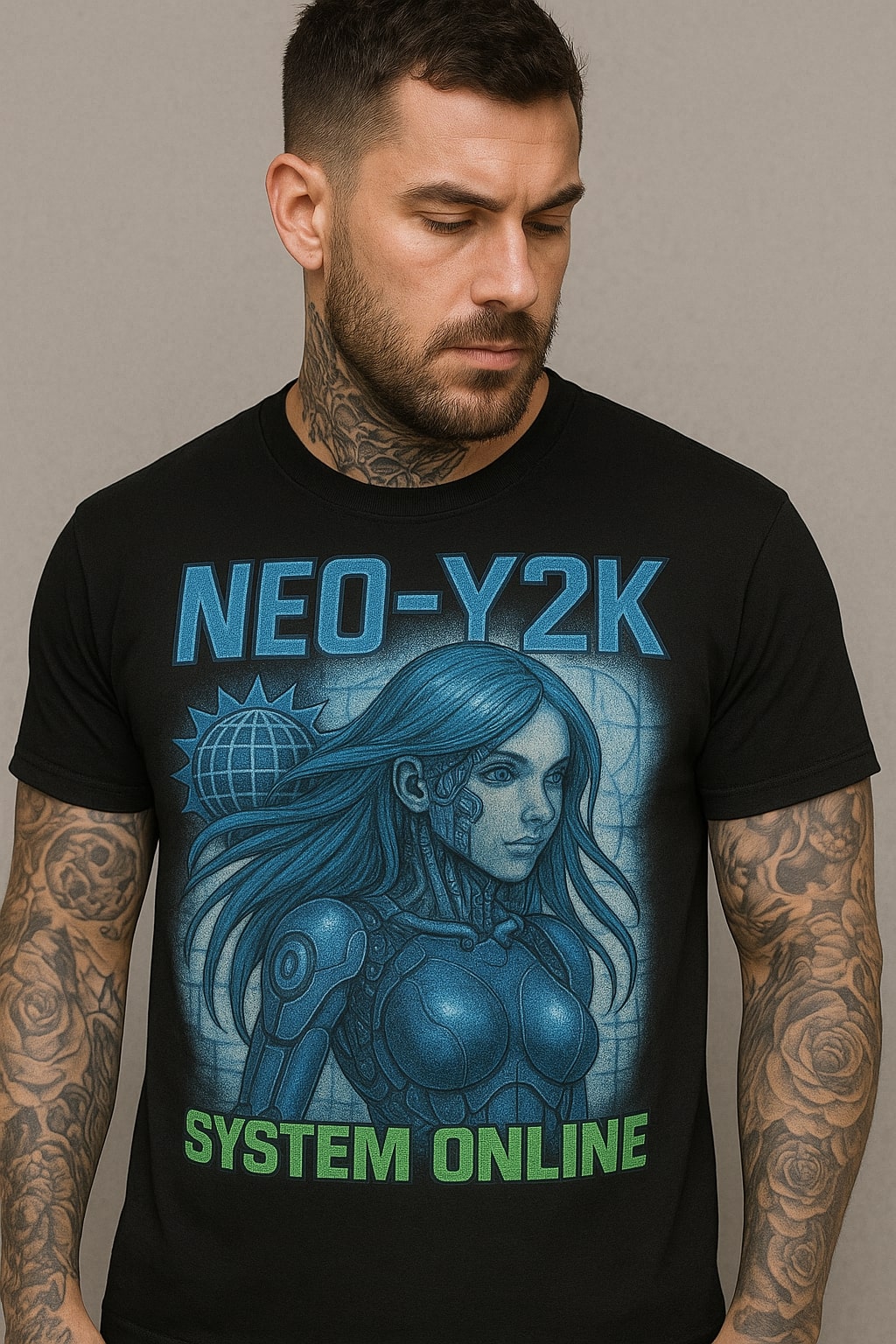 Neo-Y2K Cyber Siren Tee – System Online Black