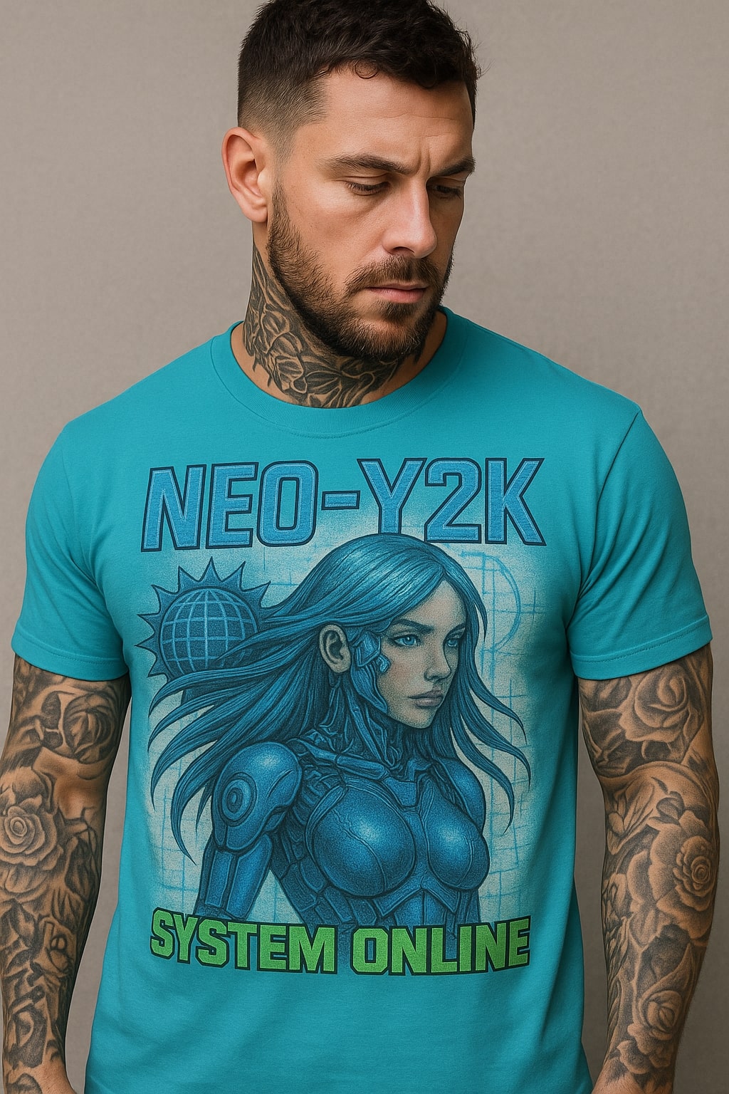 Neo-Y2K Cyber Siren Tee – System Online Electric Blue