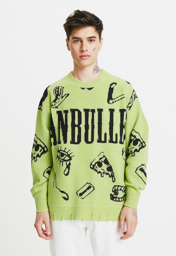 Neon Green Graphic Streetwear Sweater