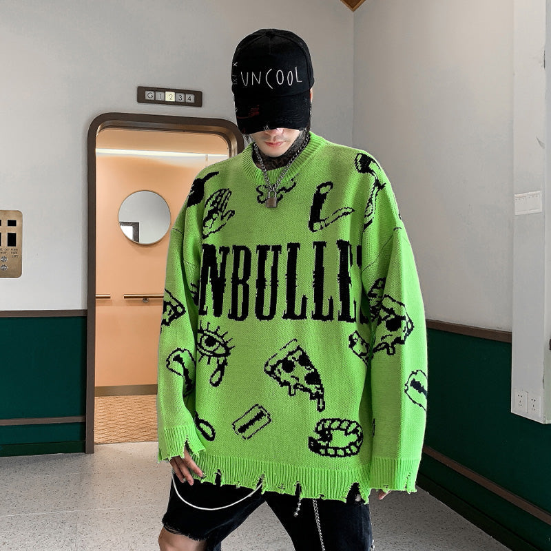 Neon Green Graphic Streetwear Sweater