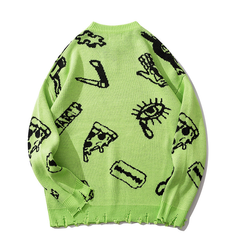 Neon Green Graphic Streetwear Sweater
