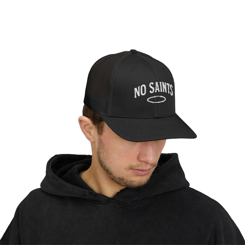 No Saints Black Snapback Trucker Cap
