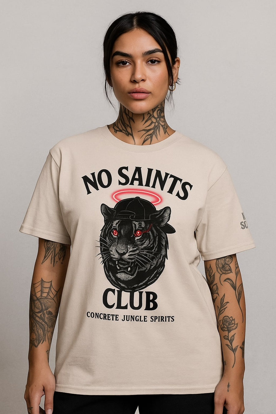 No Saints Club™ "Concrete Jungle Spirits" Streetwear Tee - Beige