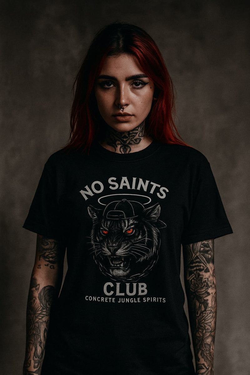 No Saints Club™ "Concrete Jungle Spirits" Streetwear Tee - BLACK