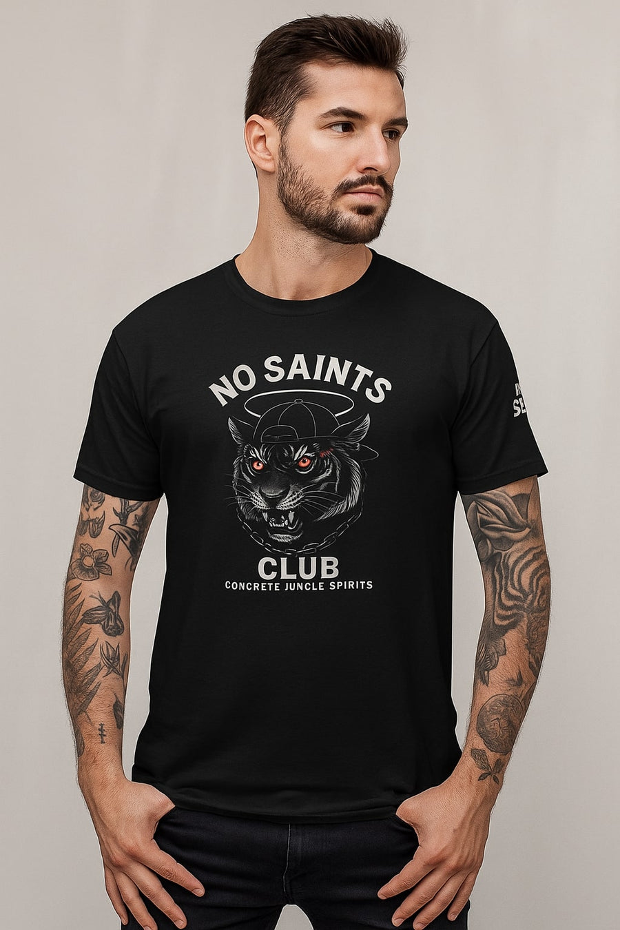 No Saints Club™ "Concrete Jungle Spirits" Streetwear Tee - BLACK
