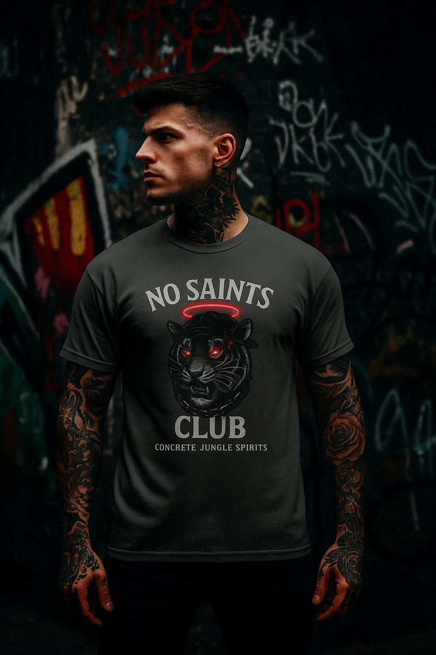 No Saints Club™ "Concrete Jungle Spirits" Streetwear Tee - Grey