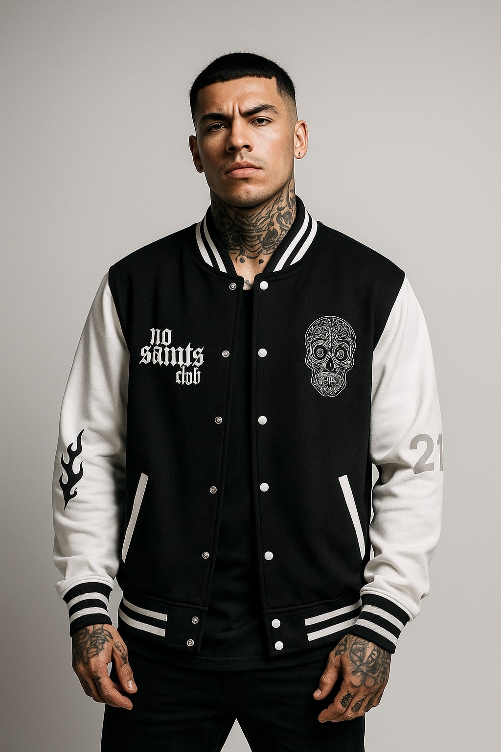 No Saints Club Noir Varsity Jacket - JET BLACK