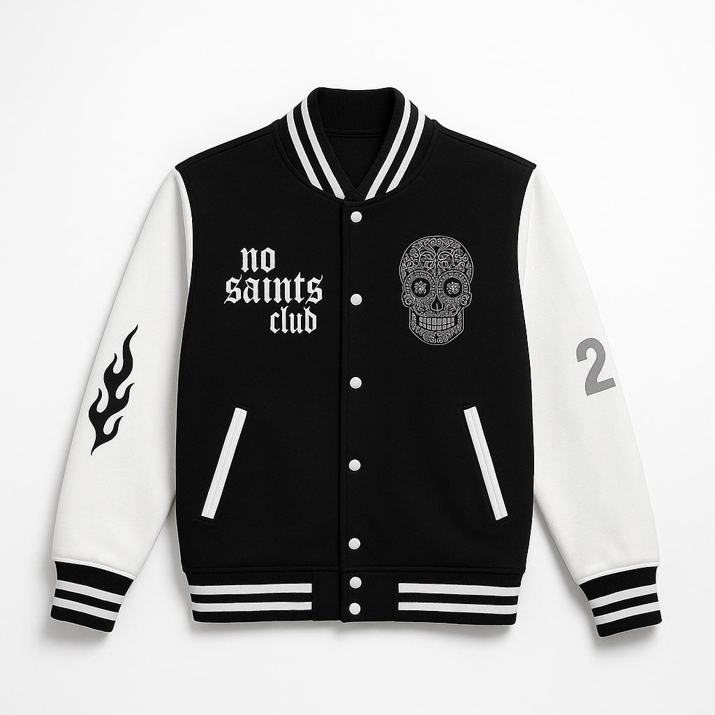 No Saints Club Noir Varsity Jacket - JET BLACK