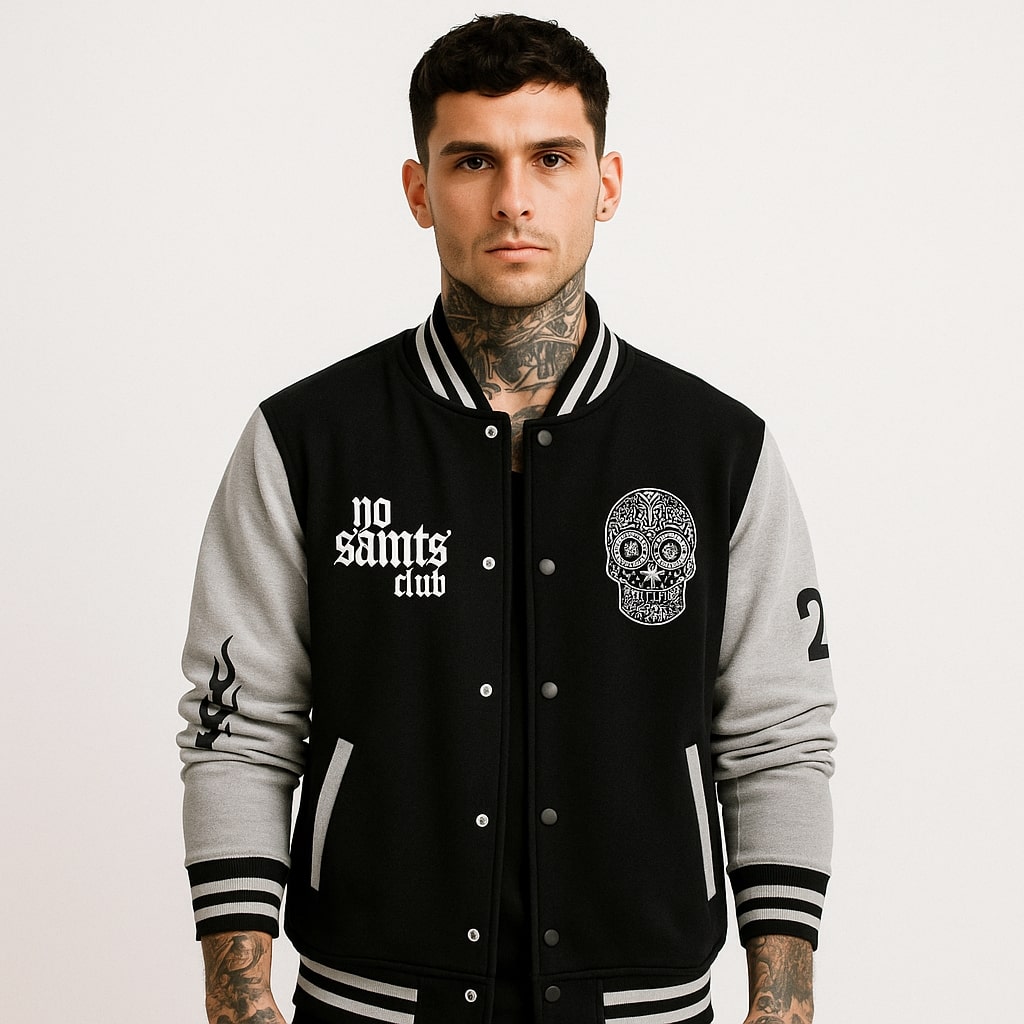 No Saints Club Shadow Varsity Jacket - MONOCHROME