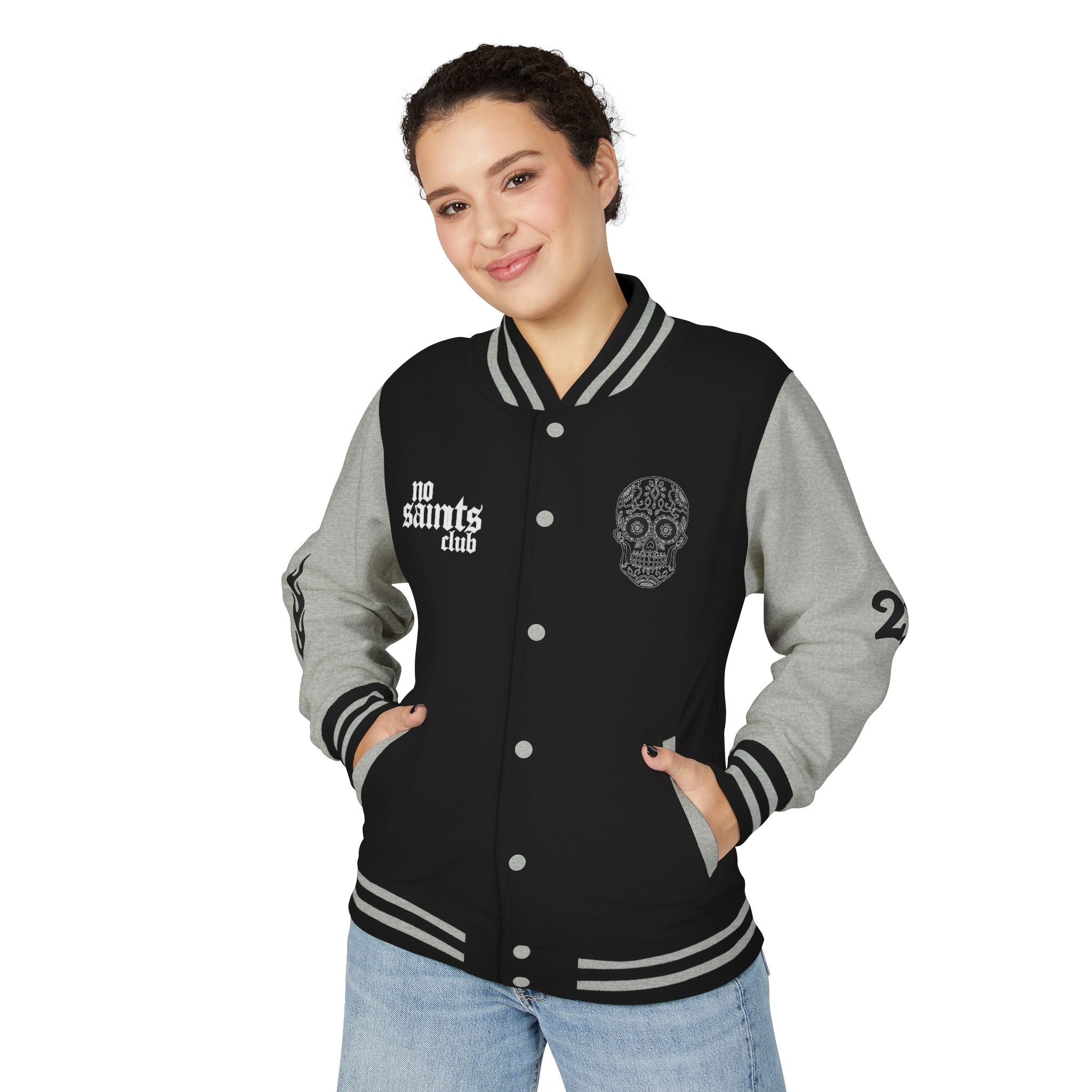 No Saints Club Shadow Varsity Jacket - MONOCHROME