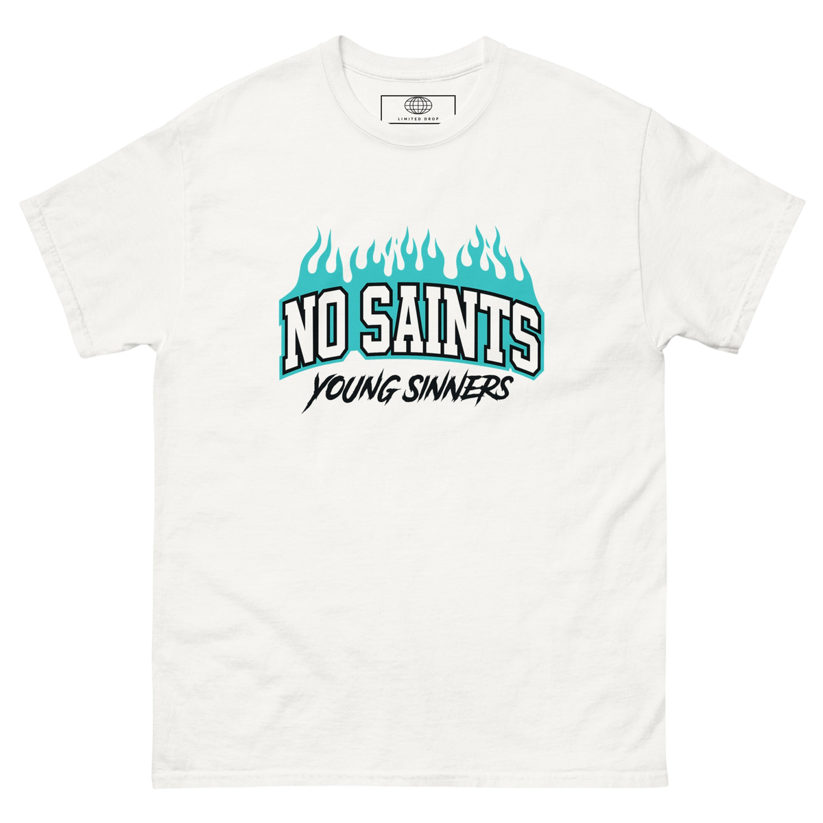 NO SAINTS Flames Graphic Tee - TURQOISE