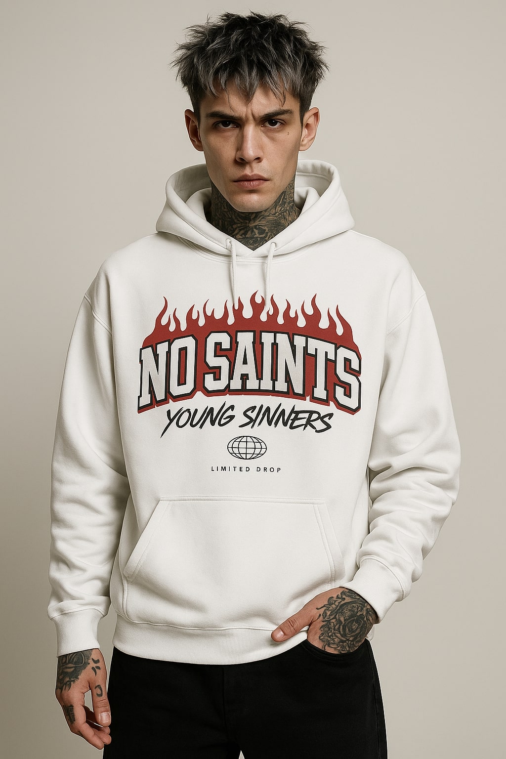 No Saints White Pullover Hoodie