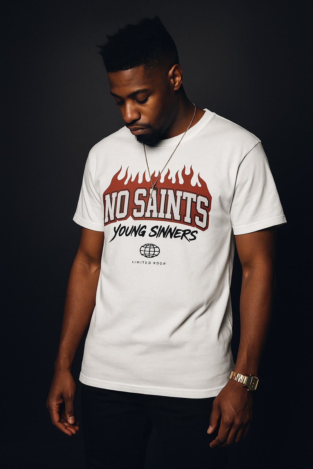 No Saints Young Sinners Flame Graphic T-Shirt