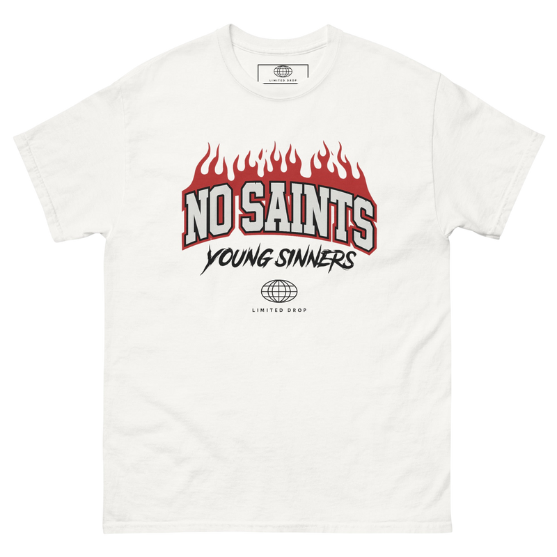 No Saints Young Sinners Flame Graphic T-Shirt