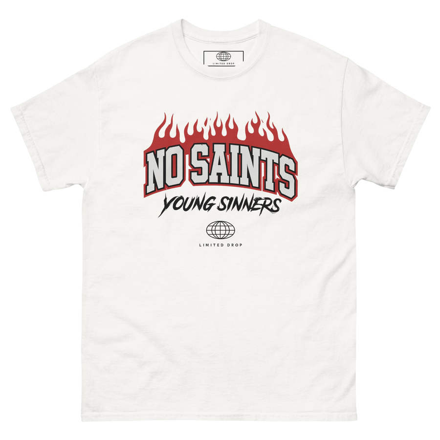 No Saints Young Sinners Flame Graphic T-Shirt