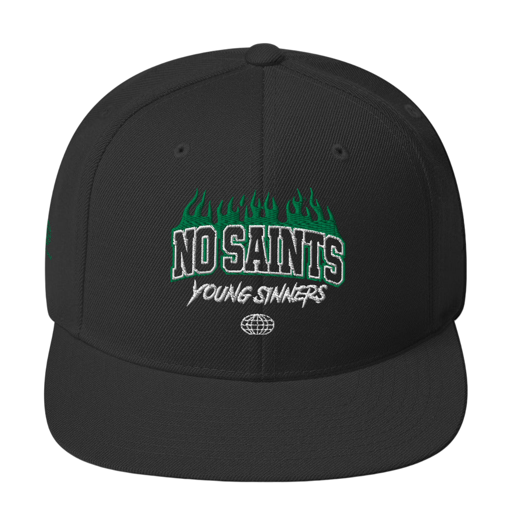 No Saints Young Sinners Green Black Snapback Hat - Black / One size