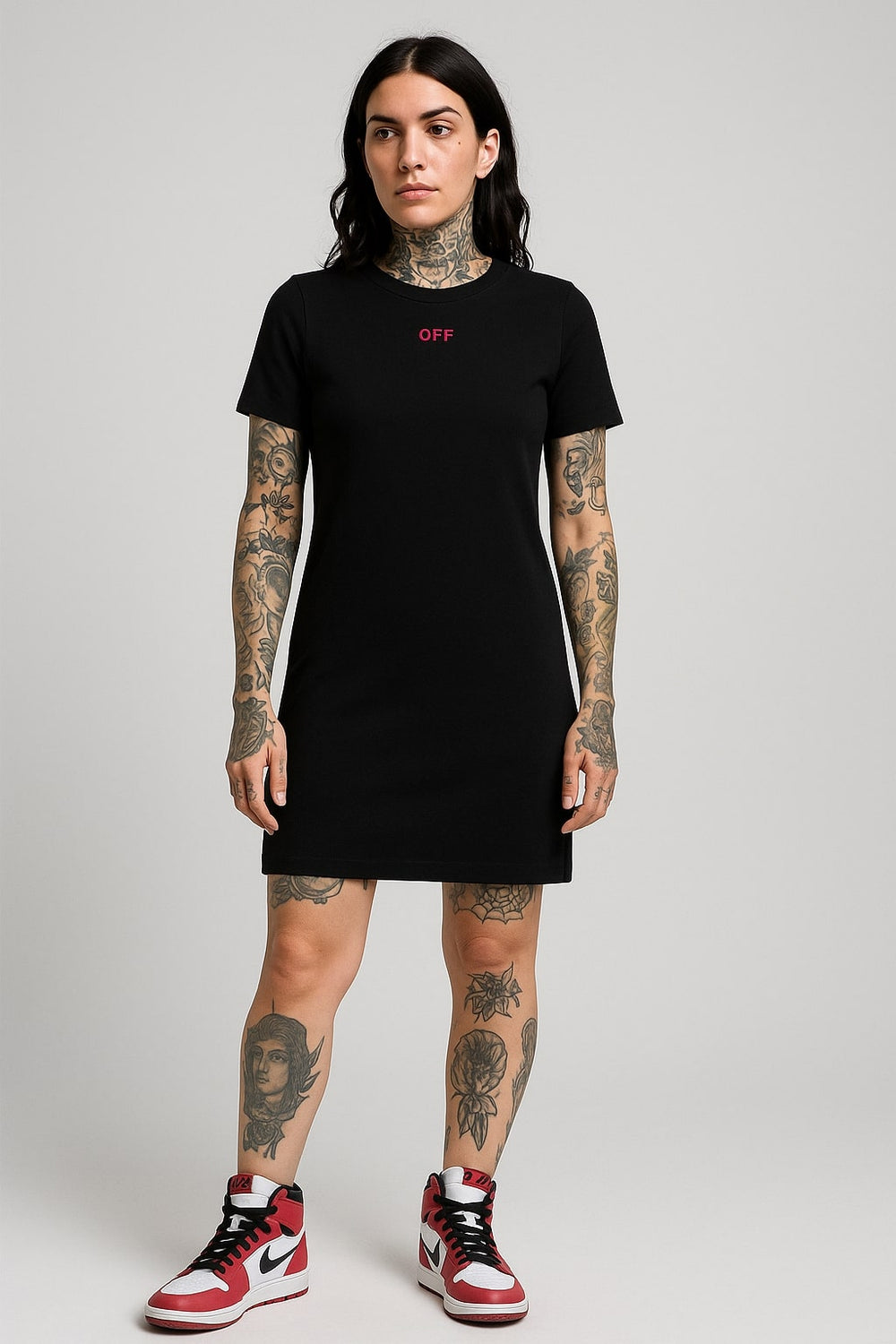 OFF-White Print plain ribbed dress