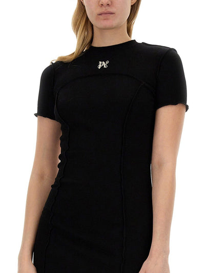 Palm Angels Black Ribbed Knit Mini Dress