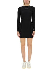 Palm Angels Black Ribbed Long Sleeve Bodycon Mini Dress - Black / Sweater / M