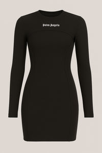 Palm Angels Black Ribbed Long Sleeve Bodycon Mini Dress - Black / Sweater / M