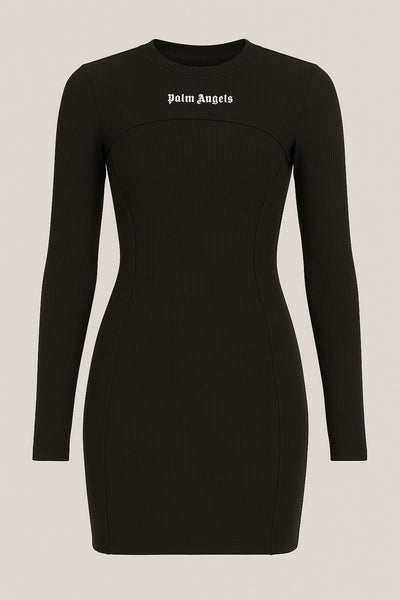 Palm Angels Black Ribbed Long Sleeve Bodycon Mini Dress - hover
