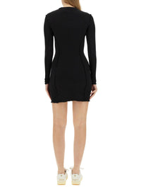 Palm Angels Black Ribbed Long Sleeve Bodycon Mini Dress - Black / Sweater / M