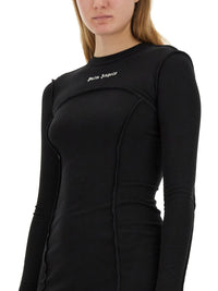 Palm Angels Black Ribbed Long Sleeve Bodycon Mini Dress - Black / Sweater / M
