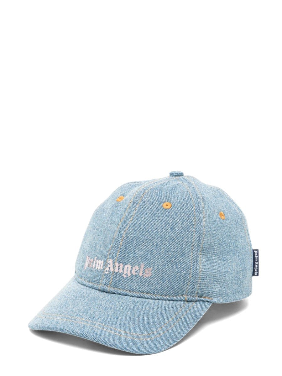 Palm Angels Logo Stone Denim Baseball Cap - One size / Blue