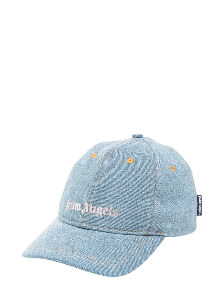 Palm Angels Logo Stone Denim Baseball Cap - One size / Blue