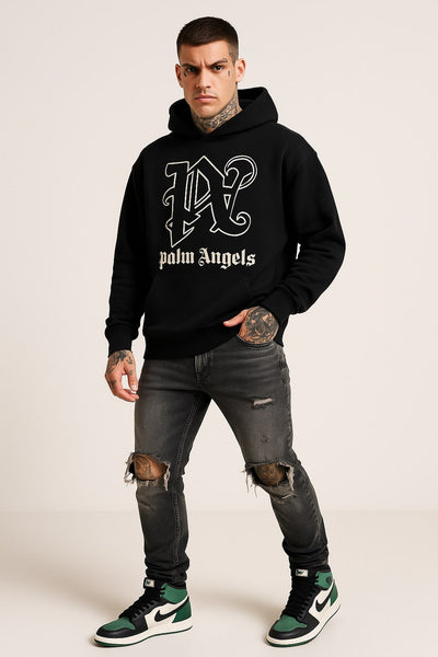 Palm Angels Men's Black Gothic Logo Hoodie - hover