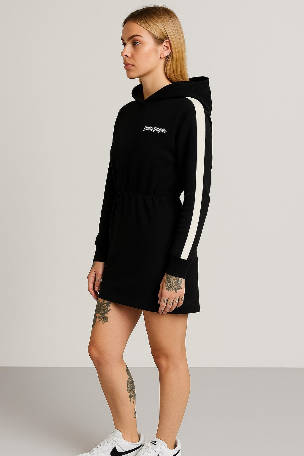Palm Angels NEW TRACK Hoodie Mini Dress - Black / 10