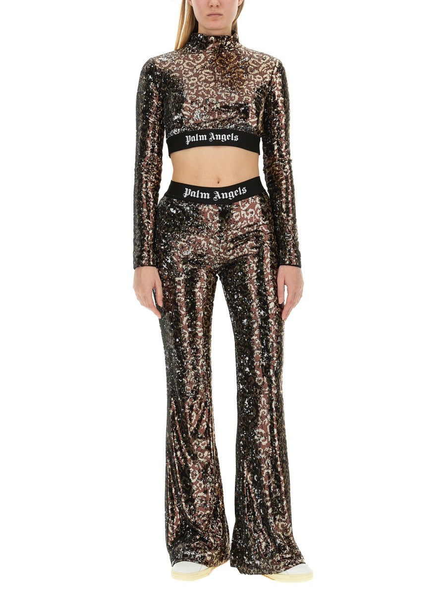 Palm Angels SEQUIN LOGO CROP TOP
