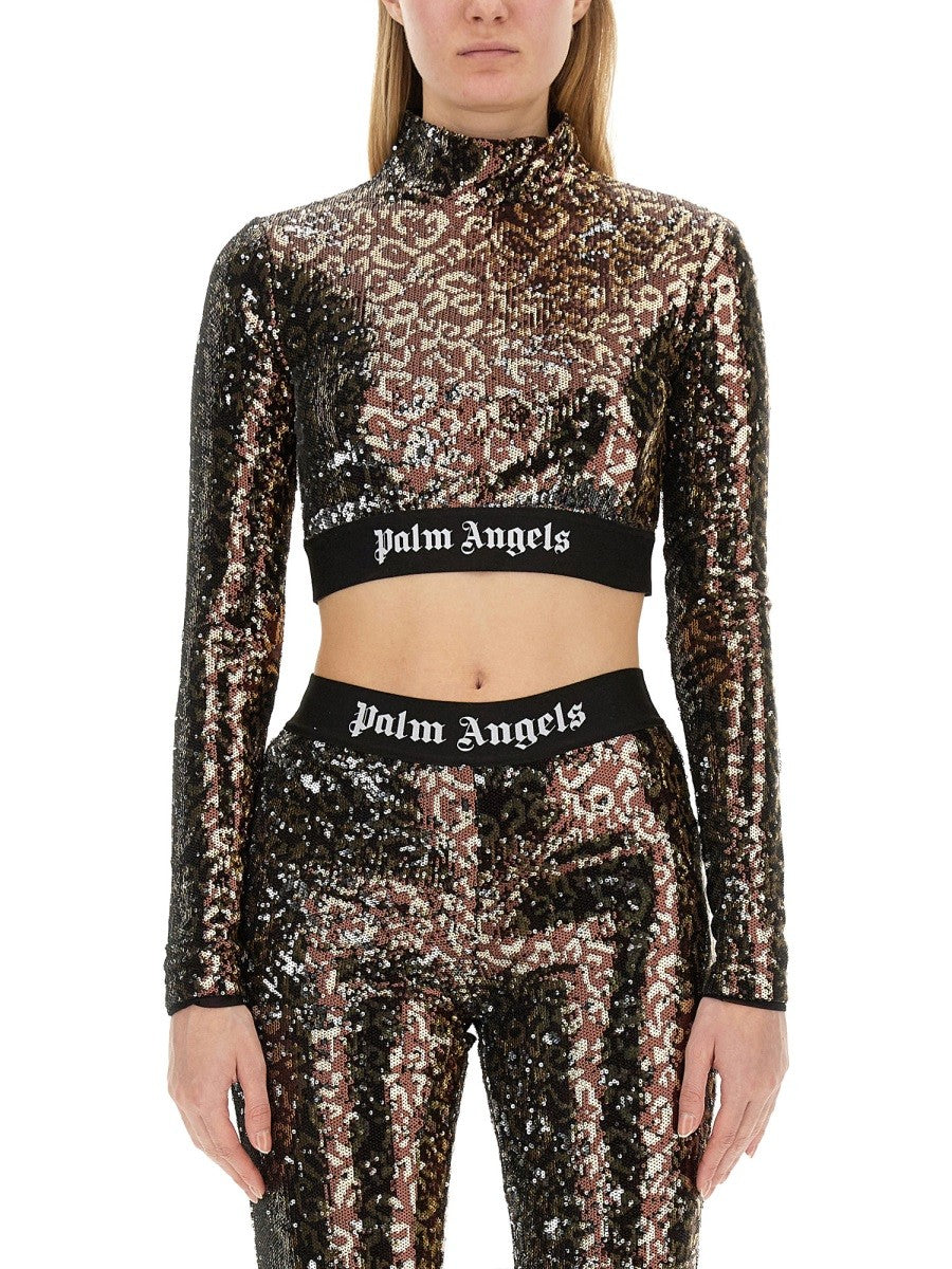 Palm Angels SEQUIN LOGO CROP TOP - Animal / S